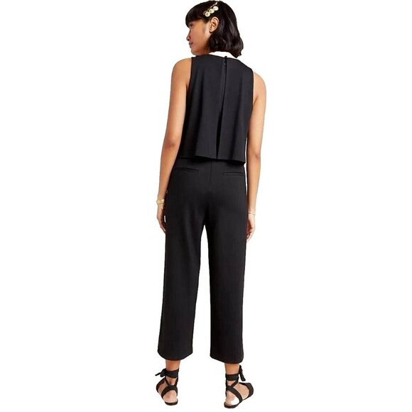 Anthropologie The Essential Freya Scalloped Layered Jumpsuit, Women Size 4 Black - Picture 2 of 15